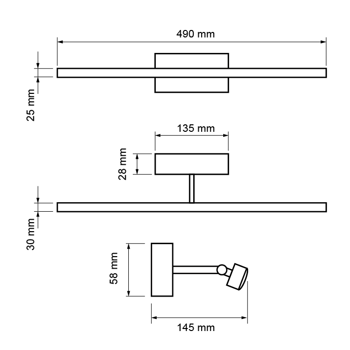 CORP DE ILUMINAT LED PENTRU BAIE, 8W, 4200K, lumina neutra, corp CROMAT, reglabil, IP44