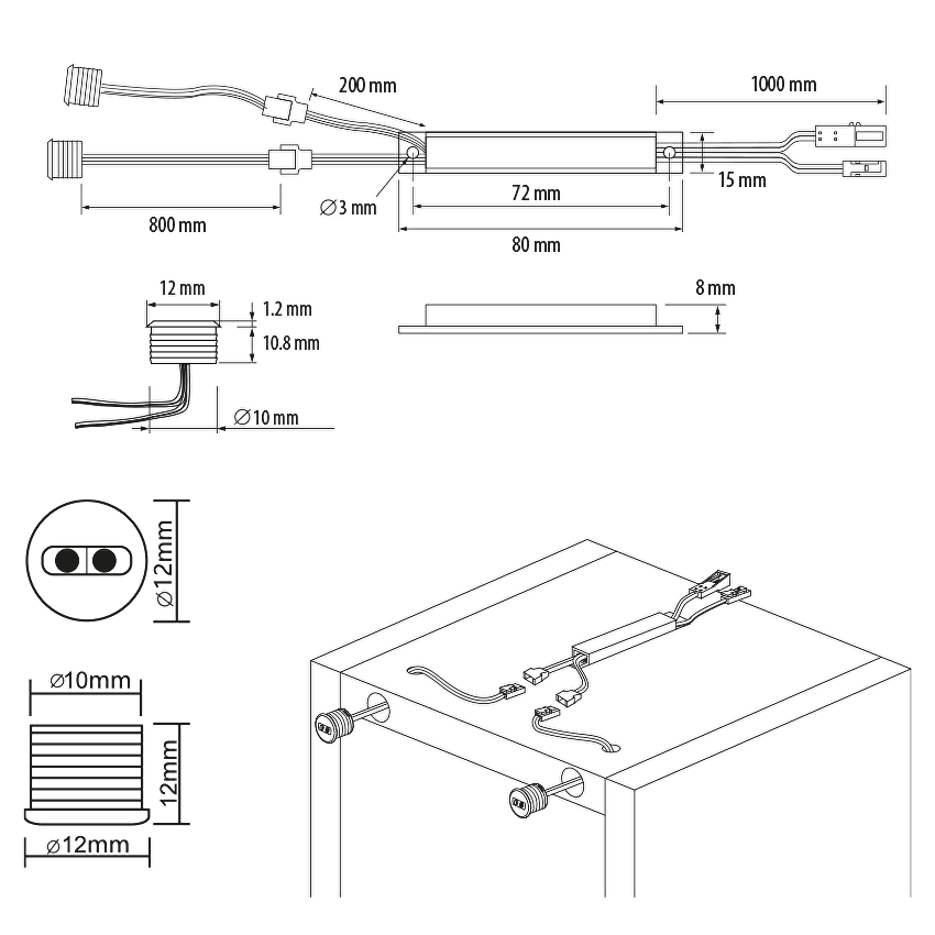 Comutator senzor IR cu declansare usa dubla, 60W, 12-24V DC, 5 cm