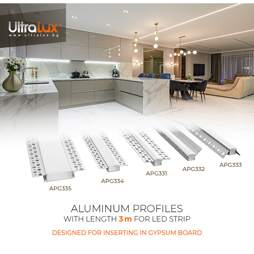 Profil aluminiu banda LED pentru rigips, 13mm, 3m - Comenzi sub 25 buc/bax: ridicare din depozit