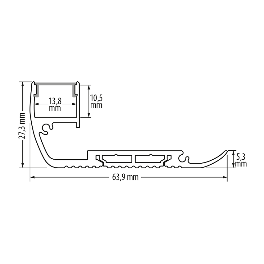 Profil din aluminiu pentru banda LED, negru cu difuzor negru, 2m pentru scari