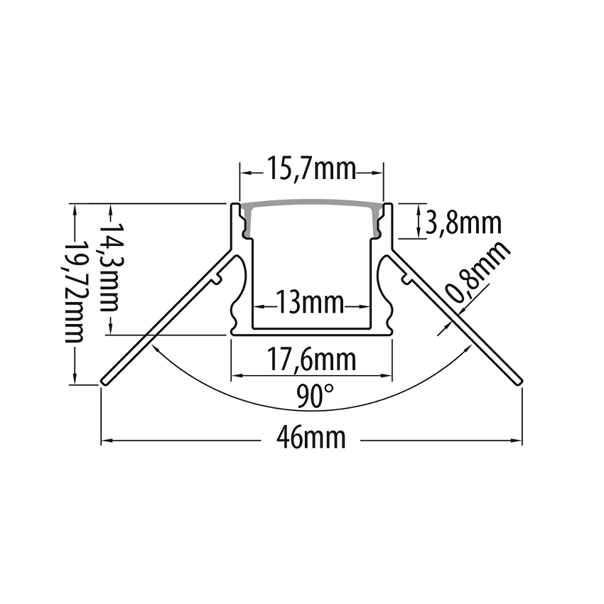 Profil unghiular de exterior aluminiu banda LED pentru rigips, 13mm, 3m - Comenzi sub 25 buc/bax: ridicare din depozit