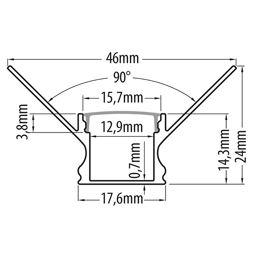 Profil unghiular de interior aluminiu banda LED pentru rigips, 13mm, 3m - Comenzi sub 25 buc/bax: ridicare din depozit